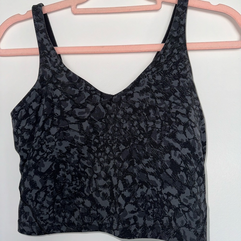 Lululemon align cropped tank with built-in bra, grey/black pattern, size 6.